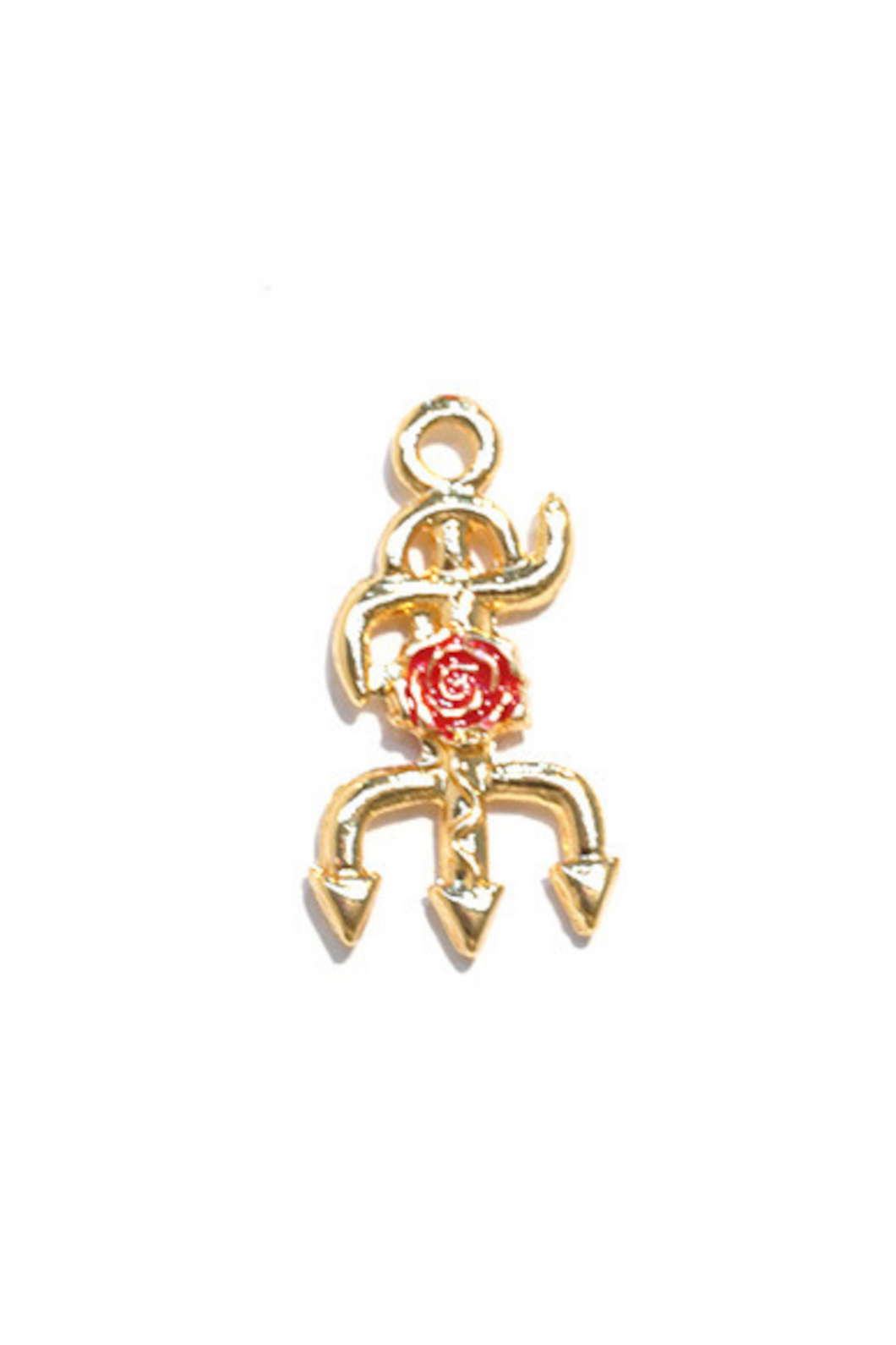 Pingente Tridente Pombagira Dourado com Rosa