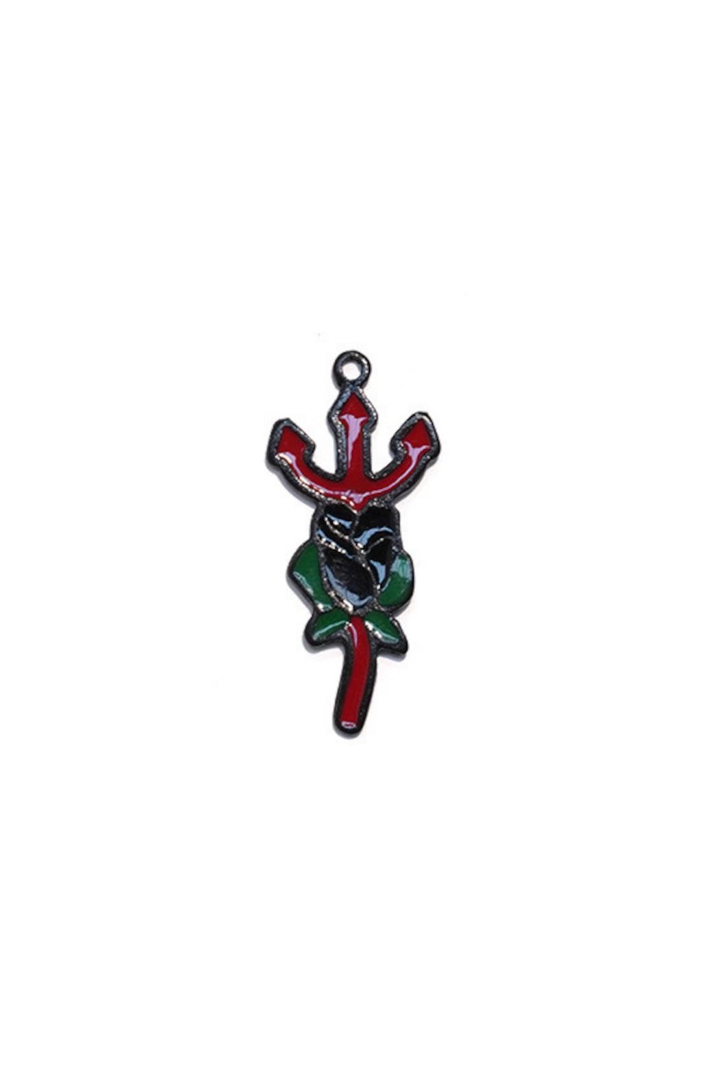 Pingente Tridente com Rosa de Pombagira Preto