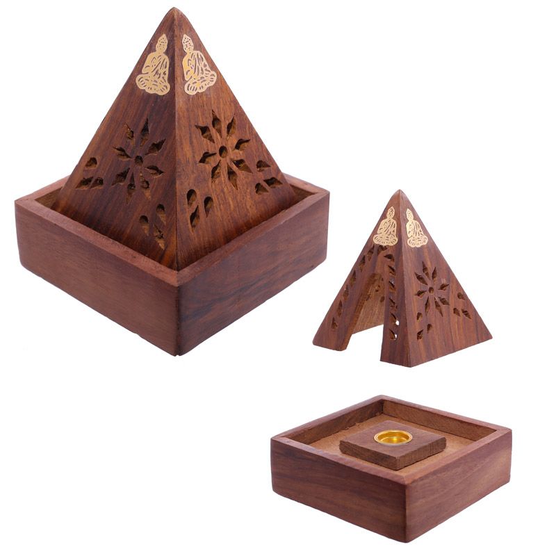 Queimador Caixa de Incenso Piramide de Madeira Sheesham